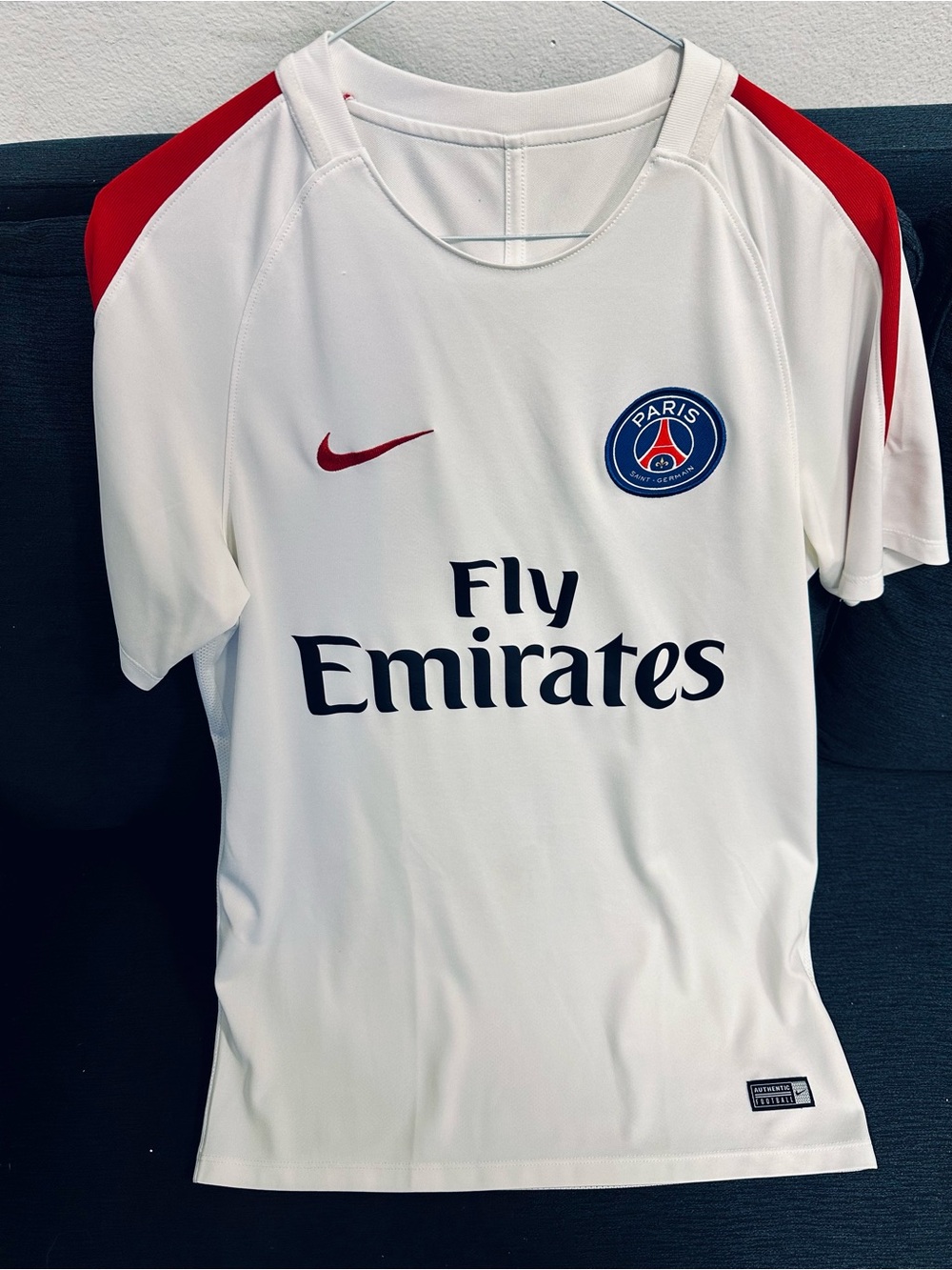 Authentic Nike Drifit Paris Saint-Germain White & Red Fly Emirates Soccer Jersey